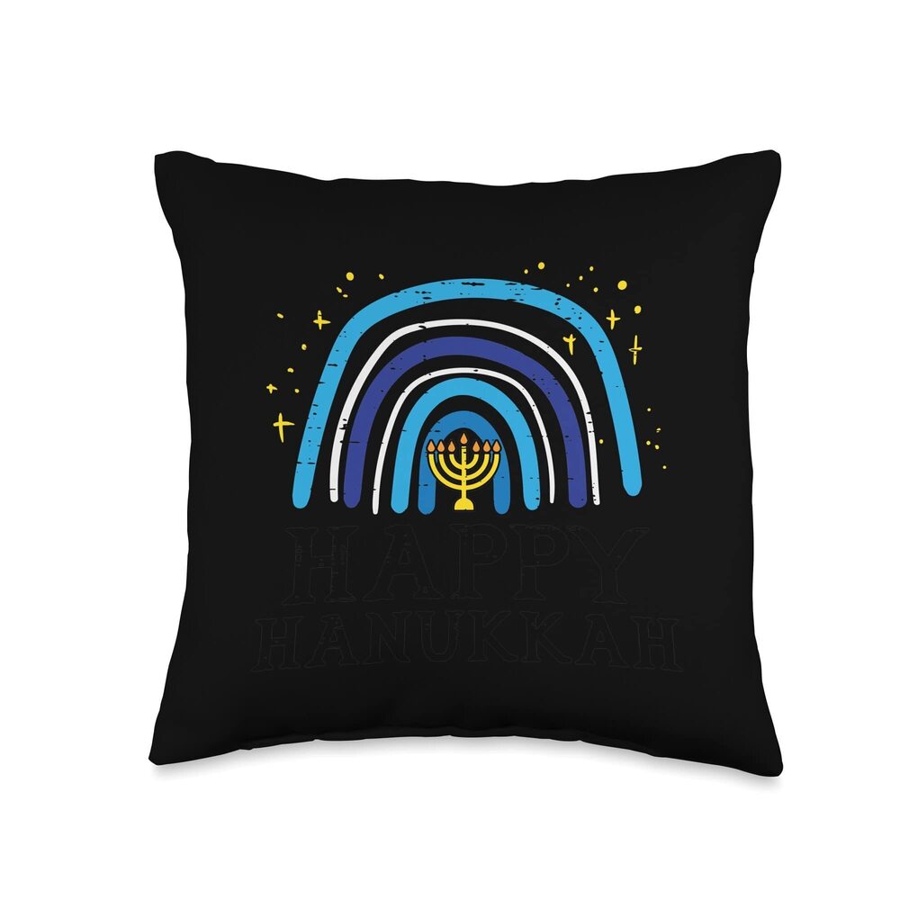 1340 Happy Hanukkah Rainbow Chanukah PJs Boys Girl Kids Throw Pillow